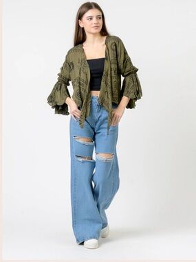 Rhea Flowing Long Sleeve Top - Green NWT SMALL